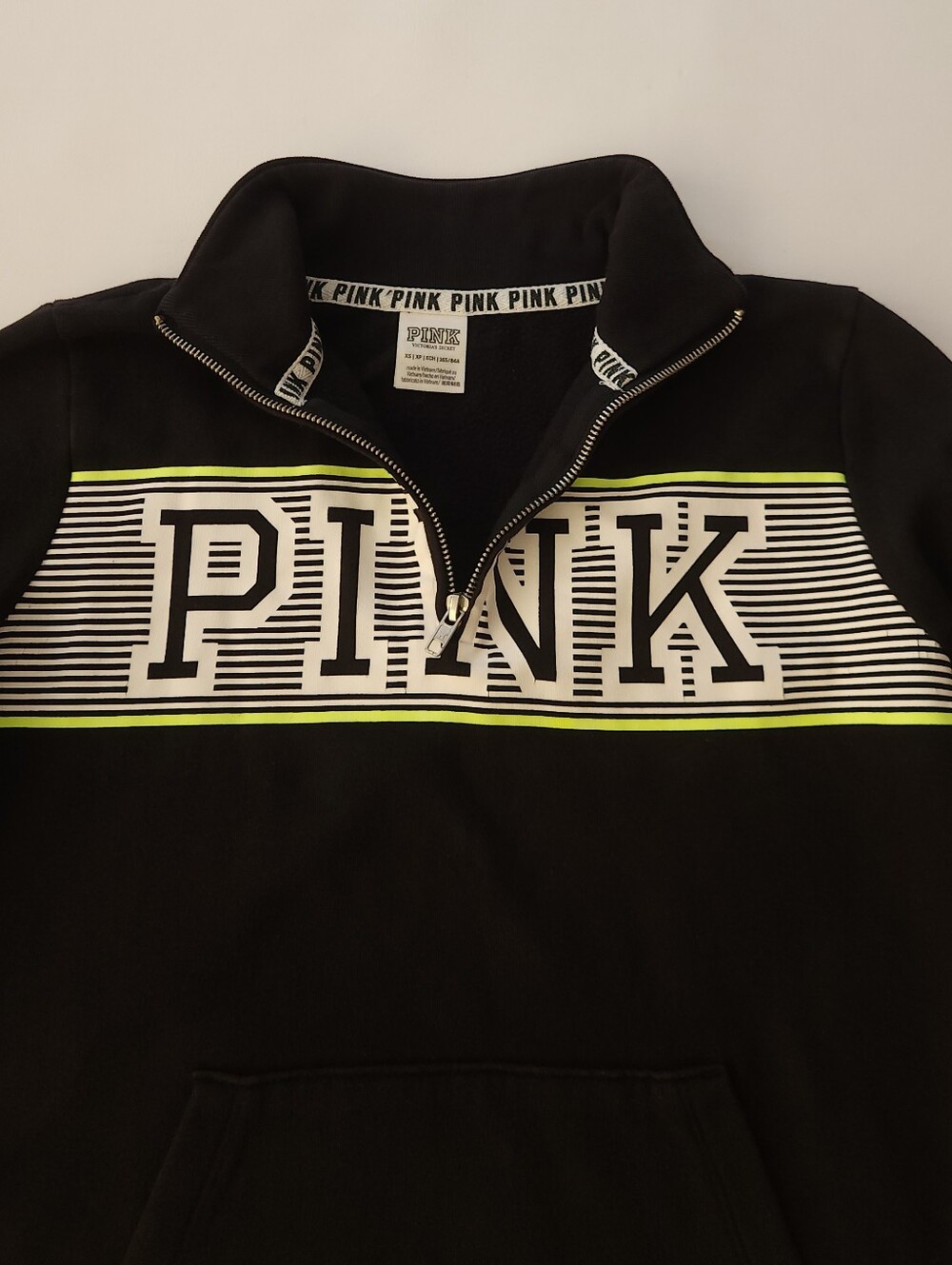 PINK Victoria's Secret Black Quarter-Zip Sweatshirt with Neon Accent